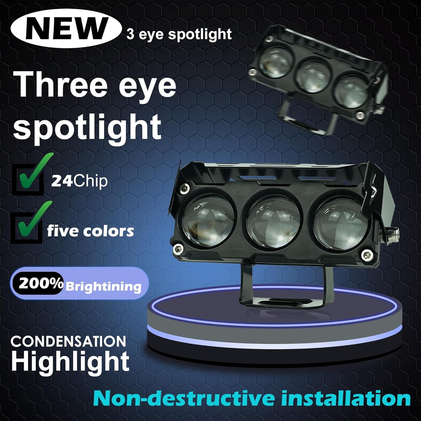 Liu Hjg 3 LED Fog Light for Bike & Car (12V–80V) | Dual Color White-Yellow with Devil Eye | Waterproof Aluminum Body | Universal Fit for Motorcycles, Scooters & Cars